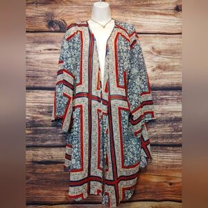 Maurices Floral Kimono Cardigan with Red Accents Size Large/XL
